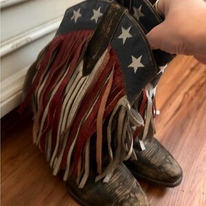 Roper Fringed Americana Western Cowgirl Boots - Red, White & Blue